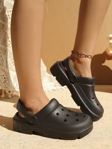 Lightweight Black Perforated Slip-On Thick Sole EVA Clogs - Black - View 4