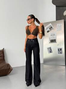 SQUALO Women's Blue Washed, Ripped, And Distressed Effect Jeans Street Style - Black - View 6