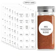 144 piezas/8 hojas Etiquetas blancas impermeables para especias, etiquetas de clasificación de condimentos, pegatinas redondas de 3,8 cm - Multicolor - Ver 1