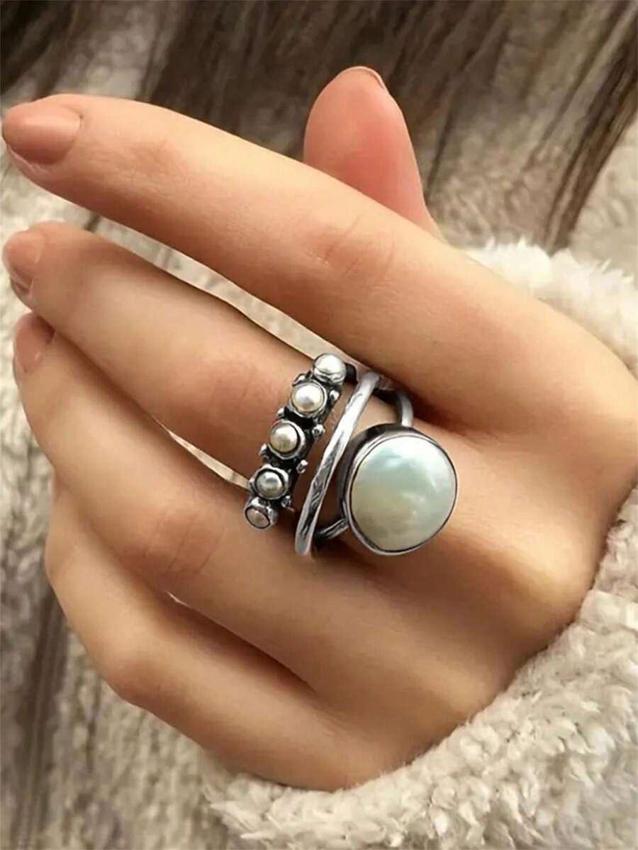 1枚优雅女士戒指,适合婚礼、订婚、周年纪念、派对等场合,情人节礼物 - 銀色 - 查看 1