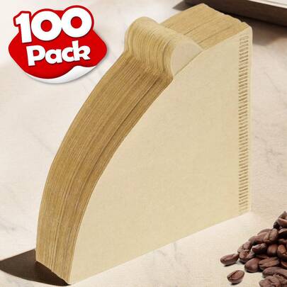 100 Count Cone Coffee Filters, Size V01/V02 Unbleached Disposable Coffee Filter Paper 1-2/1-4 Cups, Compatible With Conical Shaped Pour Over Coffee Dripper And Drip Coffee Maker
