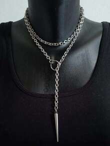 1件朋克风O型环铆钉吊坠项链，嘻哈风开口圆环项链，男女皆宜，简约街头风派对配饰 - 鏈條項鍊 - 查看 4