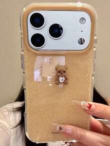 Cute 3D Bear Diamond Heart Knitted Pattern Jelly Glossy Phone Case Compatible With IPhone 17 Pro Max 17 Pro 17 16 Pro Max 16 Pro 16 15 Pro Max 15 Pro Max 15 Pro 15 14 Pro Max 14 Pro 14 13 Pro Max 13 Pro 13 12 Pro Max 11 Stylish Solid Color Shockproof Soft Cases ﻿ - Yellow - View 1