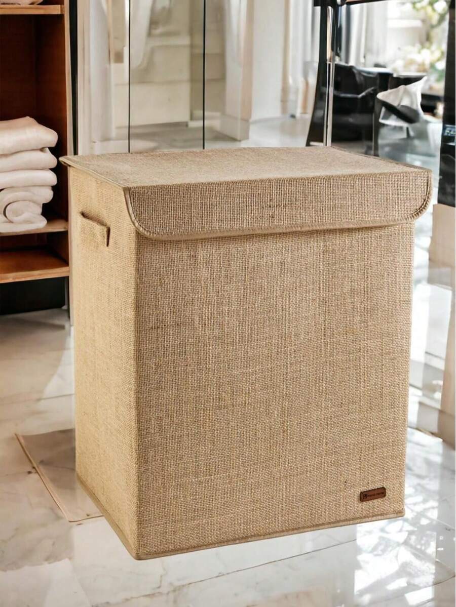 PH PRENDI HOME 1PC 40X50X30 Jute Lidded Box Toy Basket - Laundry Basket - Bathroom Organizer - Storage Organizer - Storage Box - Beige - View 1