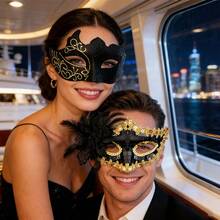 Couple Masquerade Ball Mask, Venetian Party Mask, Halloween Costume Party Opera Carnival Gathering Unisex Fashionable High-End Mask - Gold - View 6