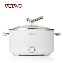 OCTAVO 电火锅，3升 1000瓦 可调功率控制，不粘电煎锅，多功能电煎锅，带钢化玻璃盖，适用于涮涮锅、炒菜 - 白色 - 查看 3