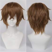 Karida 14-Inch Synthetic Fiber Cosplay Wig With Bangs, Layered Straight Hair, Unisex Cosplay Wig, High Density, Natural-Looking Cosplay Wig For Men And Women