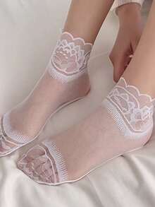 5 pares de calcetines transparentes, ligeros, cómodos y transpirables de malla de encaje de verano para mujer - Multicolor - Ver 7