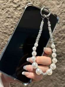 Fashionable Pearl Phone Chain DIY Beaded Keychain Bag Charm Pendant, Lightweight Luxury Pearl & Rhinestone Beaded Accessory - Multicolor - View 4