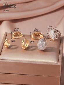 Hihho 3 Pairs All-Match Plain Hoop Earrings + Cubic Zirconia Egg-Shaped Hoop Earrings Set, Elegant 3D Design, Suitable For Daily Wear And Parties - Earrings Set - View 8