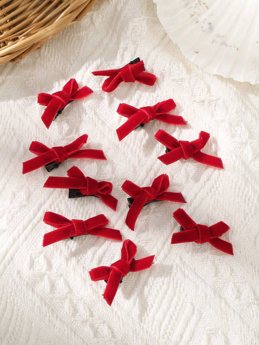 10 piezas de pinzas para el cabello con lazo de felpa, aptas para uso diario - Rojo - Ver 1