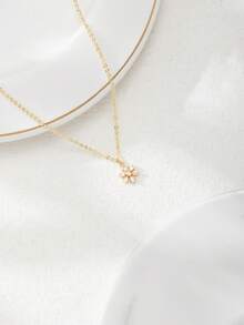 Shescity 1 mặt dây chuyền hình hoa khảm đá Zirconia siêu nhỏ, thiết kế tối giản, thanh lịch dành cho nữ. - Vàng ST013-N - Xem 4