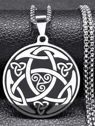 1PC New Classic Stainless Steel Spiral Knot Irish Trinity Celtic Knot Pendant Necklace For Men And Women Fashion Lucky Amulet Jewelry Gift