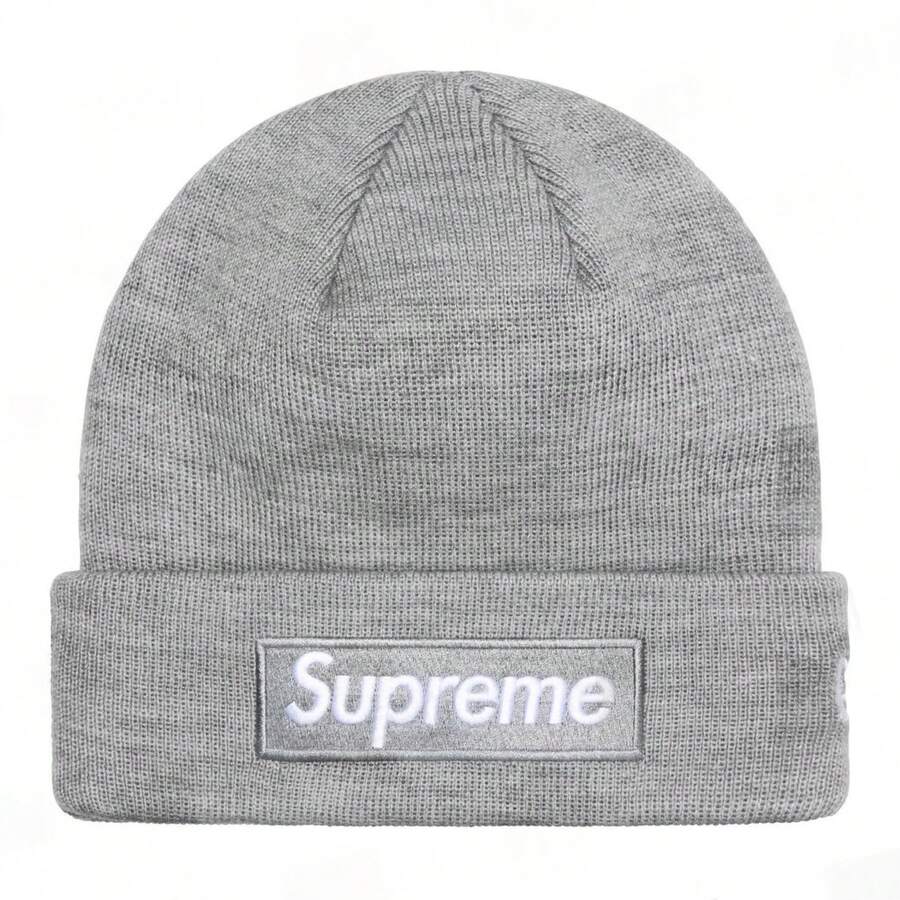 Supreme Box Logo Beanie (BOGO) | Authentic Unisex Knitted Acrylic Headwear | Essential Streetwear Cold Weather Accessory - 淺灰色 - 查看 1