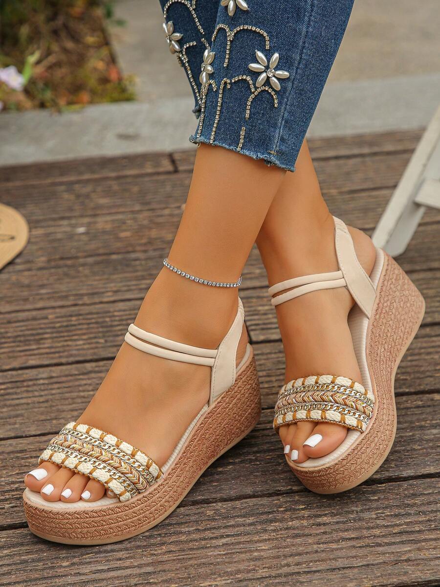 1 Pair Summer Thick Sole Platform Sandals For Teenagers, Fashionable Minimalist Slip-On, Comfortable For Daily Wear, Travel, Beach, Vacation. Runs Small, Order One Size Up - Apricot - View 1