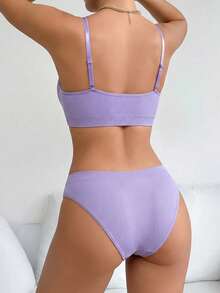 Women's Lingerie Set: Adjustable Strap Bra + Low-Waist Elastic Panty, Super Soft & Skin-Friendly, Essential For Casual Daily Wear - Purple - View 2