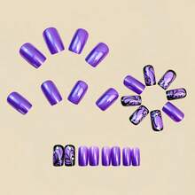 New Purple Glitter Medium Long Square Nail Stickers Fashionable Nail Stickers Removable Wearable Nails Suitable Valentine's Day, Weddings, Nights Out, Parties, Festivals, And Travel Occasions. Product Comes With Friction Strips Natural Fit And Reusable, Suitable Women's Daily Holiday Nail Art Decoration - Y1774[果凍膠+搓條款] - 查看 3