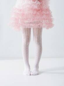 半双装女童白色连裤袜，花朵/爱心图案设计，可爱连裤袜，时尚柔软透气打底裤，适合搭配公主裙，节日礼物，日常穿着，舞台表演，学校活动，情人节 - 白色 - 查看 4