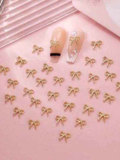 20件迷你金色丝带美甲装饰，金色蝴蝶美甲饰品，奢华美甲贴纸，DIY美甲装饰，女士/女孩金属美甲配件，美甲用品，美甲宝石