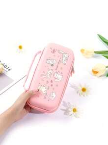 1个可充电数据线收纳包，印有可爱小猫图案，兼容Switch OLED/Switch NS，包含一个可容纳10张游戏卡的卡槽，便携式防震抗压游戏卡收纳盒，带支架 - 彩色 - 查看 2