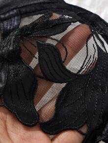 3套（6件）女士舒适柔软刺绣百合花心形图案文胸内裤套装，彩色支撑无缝文胸和丁字裤，家居服风格露脐上衣和丁字裤 - 黑色 - 查看 7