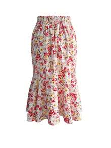 Ditsy Floral Bodycon Fishtail Mini Skirt, High Waist A-Line Ruffle Hem Elastic Waist Skirt, Parties, Singles Parties Summer - Multicolor - View 3