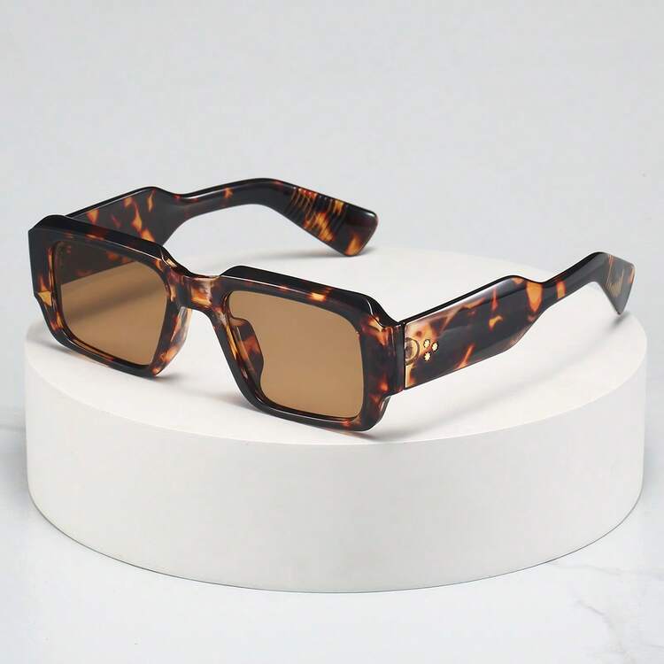 1 pièce Lunettes à monture carrée et épaisse de haute qualité, style minimaliste mode, convient pour les voyages, les sorties décontractées, les fêtes, la plage et la décoration quotidienne - Monture écaille de tortue avec verres marron - Voir 7