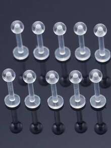 10-50个透明亚克力唇环，简约设计，软杆，6/8/10/12毫米，无涂层，无装饰，男士穿刺饰品，耳软骨、耳垂、耳廓固定耳环，赠送小型饰品收纳盒 - 唇釘 - 查看 11