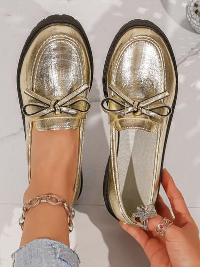 Women's Solid Color Comfortable Slip-On Loafers, Chunky Heel Oxford Shoes, Retro Platform Thick Sole Round Toe Leather Shoes, Suitable For Music Festivals, Halloween, Christmas