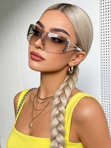 1pc Frameless Wrap-Around Y2K Style Fashion Glasses For Women, Fashionable Ins Street Style, Suitable For Summer Vacation, Beach, Retro Gradient Color Oversized Futuristic Avant-Garde Fashion Glasses - gradient thủy ngân - Xem 1