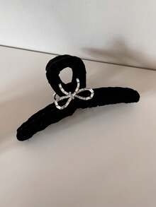 1个黑色蝴蝶结天鹅绒大号发夹，适合女性，可固定浓密发髻，后脑勺发夹，发爪发饰