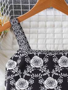 2pcs/Set Tween GirlsFashionable Elegant Ditsy Floral Camisole And Wide Leg Pants Outfit, Summer - Apricot - View 6