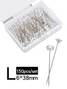 50/100pcs Diamond Shaped Bouquet Pins (0.6*3.8cm) | Transparent Pins Suitable For DIY Crafts, Weddings And Cosplay Wig Styling. This Set Provides 50 Or 100 Pcs Of 0.6*3.8cm Transparent Diamond-Shaped Bouquet Pins, The Sparkling Diamond Design On The Pin Head Adds An Elegant Luster To Your Floral Arrangements And Handicrafts. - Multicolor - View 5