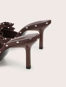 优雅波点蝴蝶结露趾细高跟凉鞋 - 咖啡棕 - 查看 5