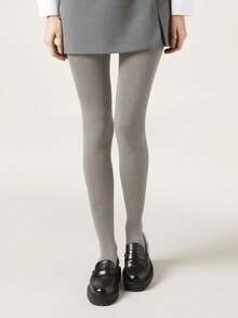 1件装女士保暖过膝袜，灰色紧身打底裤，保暖裤袜，适合商务和工作场合，加厚保暖内衬