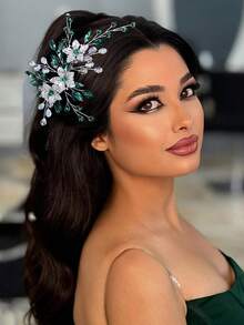 1pc Handmade Silver Flower Bridal Hair Clip, Rhinestone Decor Women Headpiece Suitable For Wedding, Party, Holiday Gift - Silver - View 9