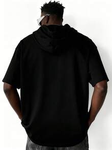 Men's Fashionable Versatile Casual "ORIGINAL" Printed Hooded Short Sleeve T-Shirt, Summer - Black - View 2