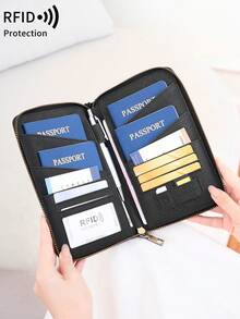 MIYIN New RFID Blocking Passport Holder, Fits Multiple Passports, Travel Document Card Organizer Wallet, Soft Material Zipper Long Passport Wallet With Detachable Wrist Strap, Valentine's Day Gift For Wife/Girlfriend, Lightweight, Waterproof, Suitable For Travel, Cruise, Unisex - Black - View 5