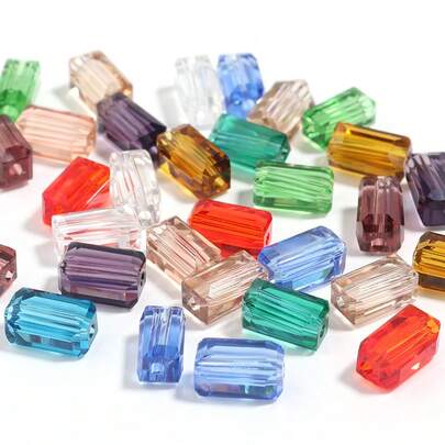 1串3x6毫米长方形刻面水晶玻璃隔珠，合成水滴形珠，适用于DIY时尚首饰制作、手链和项链串珠工艺品 - 无镀层装饰人造水晶 - 约80颗