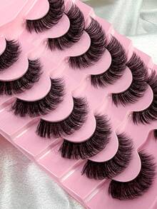 7对D卷翘假睫毛，自然柔和的飞扬尾端，拉长眼型，猫眼妆效，俄式假睫毛，浓密蓬松，纤长卷翘，3D立体效果，假睫毛，假睫毛，睫毛，假睫毛 - 濃密款 - 查看 4