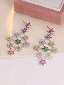 1件 奢华时尚韩式彩色花卉立方氧化锆耳环 - 耳環 - 查看 7