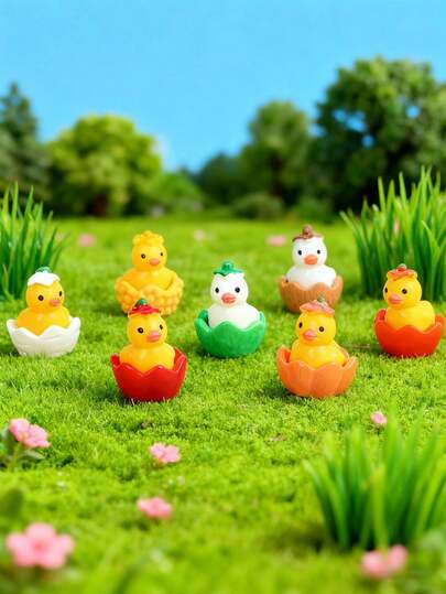 10pcs Cute Mini Resin Duck Figurines - Vegetable/Fruit Shaped Small Animal Decor, Suitable For DIY Fairy Garden, Glass Containers, Potted Plants, Micro Landscape, Gardening Decoration, Car Interior, Thanksgiving, Christmas, Birthday Party Gifts (Random Colors)