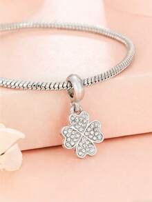 1件欧美风格水钻花朵和心形串珠吊坠，DIY手链，珠子，吊坠，饰品，创意DIY配件