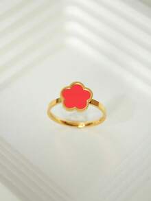 1pc Fashionable Stainless Steel Flower Ring, Suitable For Women's Daily Wear, Can Be Given As A Gift To Girlfriend, Valentine's Day, Mother, Mother's Day, Etc. - Gold - View 3