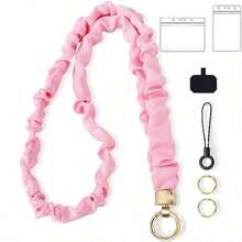 Women's Stretchy Scrunchie Lanyard, Retractable Key & ID Badge Holder, Stylish Daily Accessory - Beige - View 11