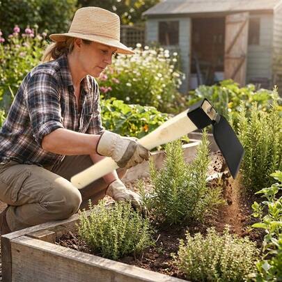 38cm Zappa da giardino in acciaio al carbonio con manico in legno (500g), attrezzo da lavoro pesante con testa piatta larga, zappetta manuale per diserbare, smuovere il terreno e piantare