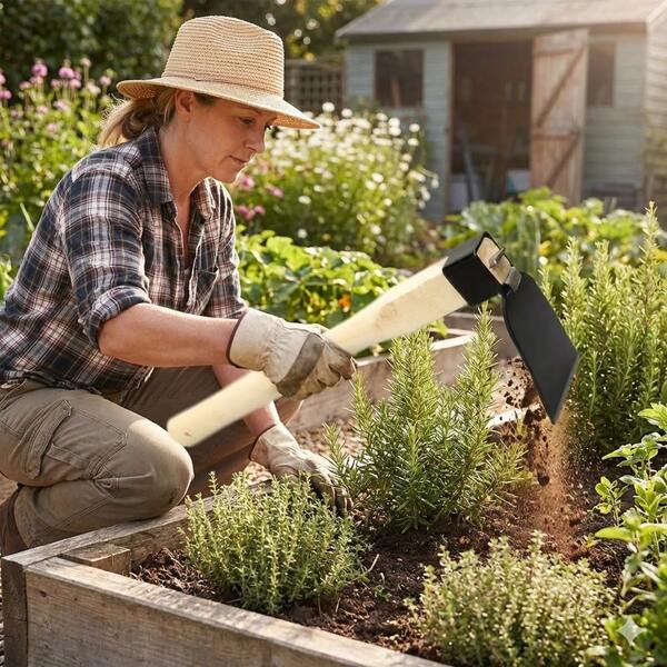 38cm Holzgriff Kohlenstoffstahl Garten (500g), Schwere Duty breite flache Kopf Grabwerkzeug, Handgrubber zum Jäten, Bodenlockerung & Pflanzen