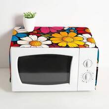 1 件装装饰花卉印花微波炉防尘罩，平纹印花亚麻材质，不防水，带侧袋，家居装饰，电器保护，易于使用和清洁 - 彩色 - 查看 5