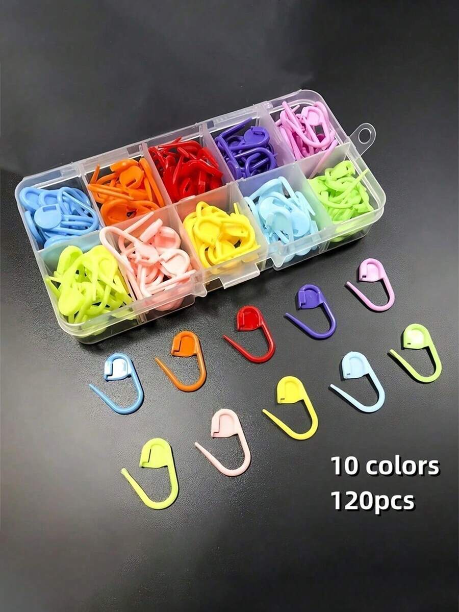 120pc/Box Knitting Crochet Stitch Markers With A Storage Box, Sewing Tools For Knitting, Crochet And Crafting (10 Color Ship Randomly) - Multicolor - View 1