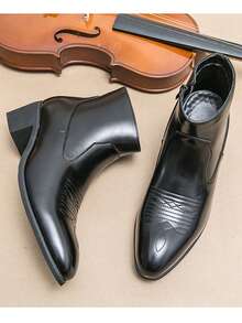 Men's Pointed-Toe Chelsea Boots With Side Zipper And Slip-On Design, Featuring A Chunky Heel. These Formal Western-Style Dress Boots Are Ideal For Business Negotiations And Other Formal Occasions - màu đen - Xem 6